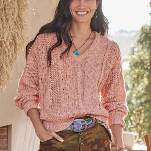 Sundance Sweaters - Sundance Women Marlyse Cable Knit Sweater Size Small Pink V Neck Chunky Pullover